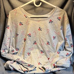 Woman Within Gray Long Sleeve Top with Candy Canes.